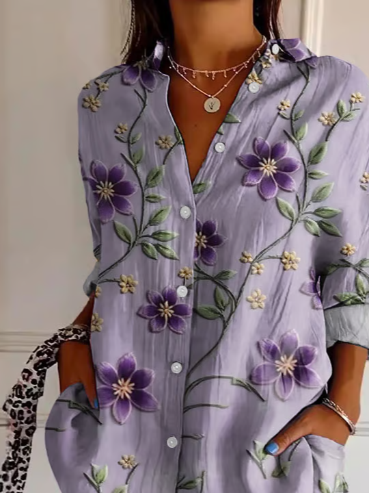 Women's Alzheimer's Floral Print Casual Long Sleeve Shirt