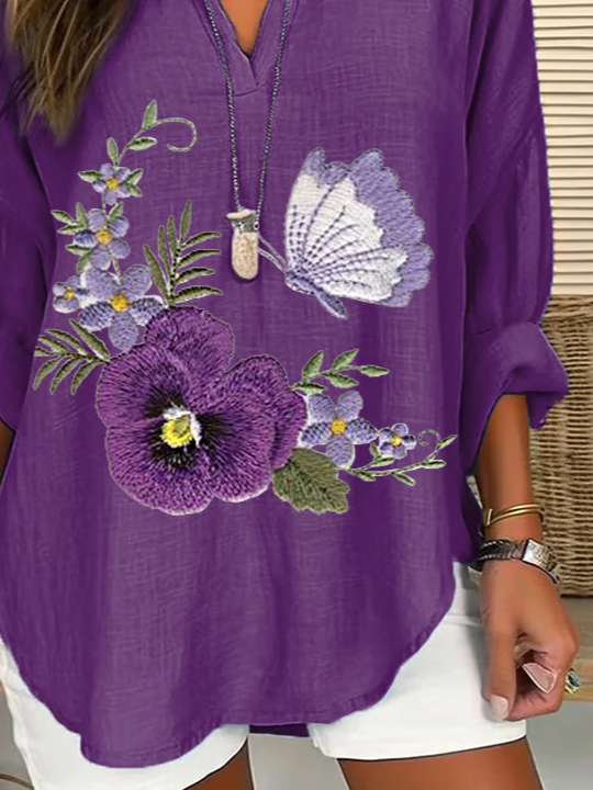 Women's Alzheimer's Floral Print Casual Long Sleeve V-Neck Shirt