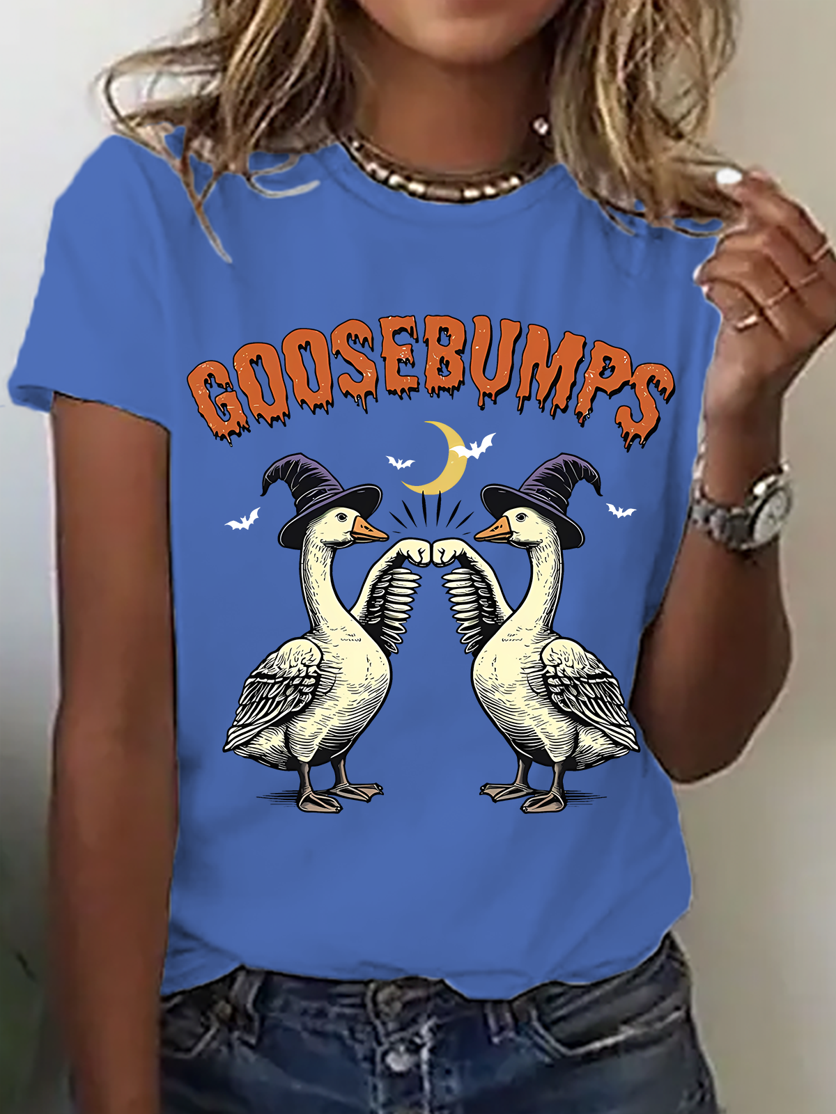 Women's Funny Goose Bumps Halloween，Retro Goose T-Shirt