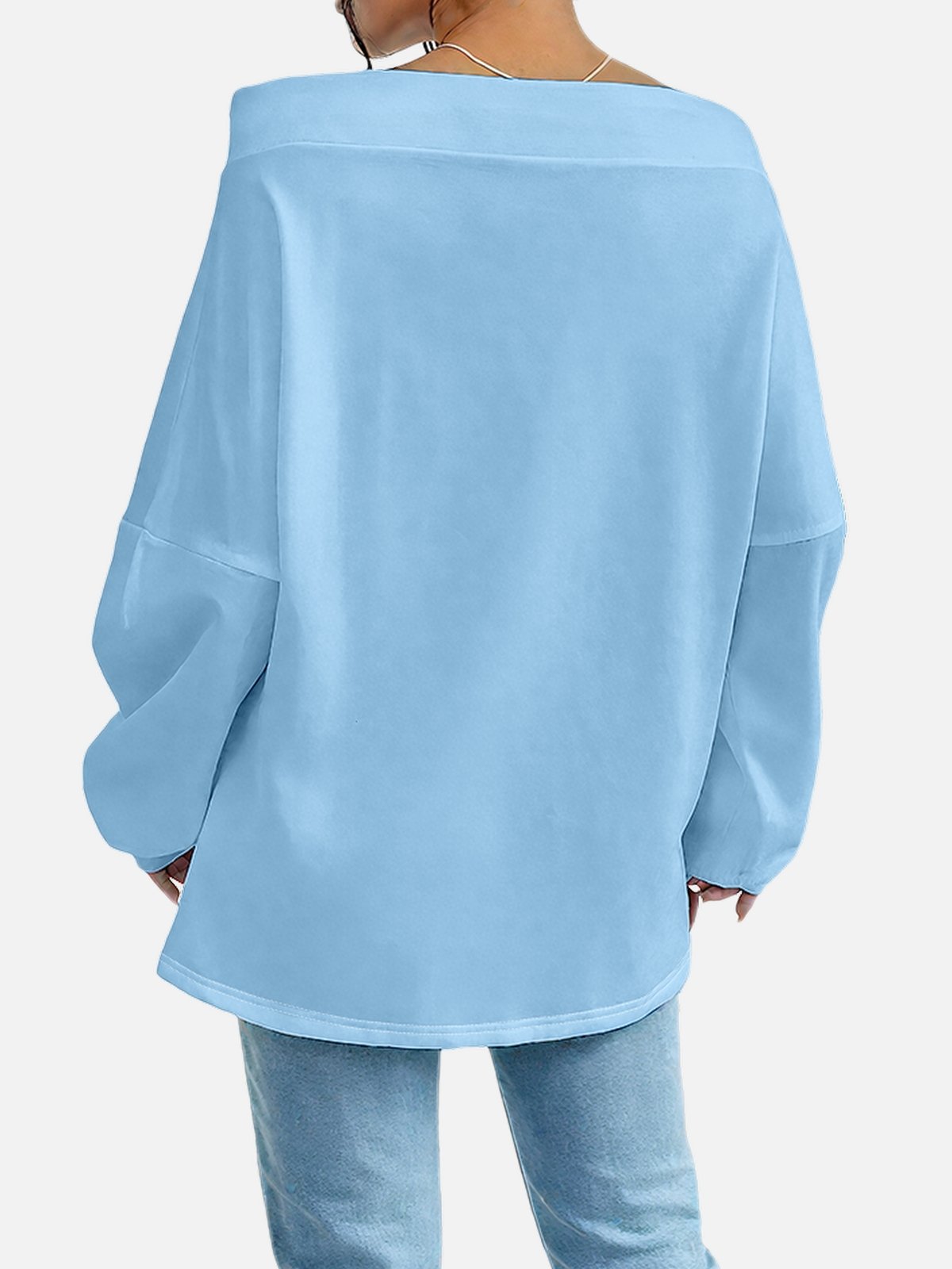 Women's Solid Color Sweatshirt Fashionable Everyday Street Off-Shoulder Drawstring Top
