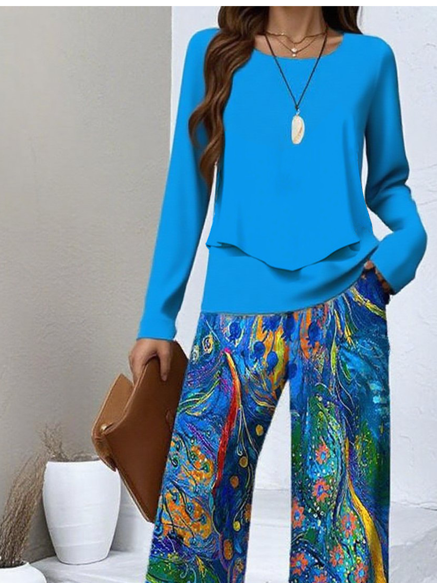 Loose Casual Psychedelic Art Square Neck Two-Piece Set