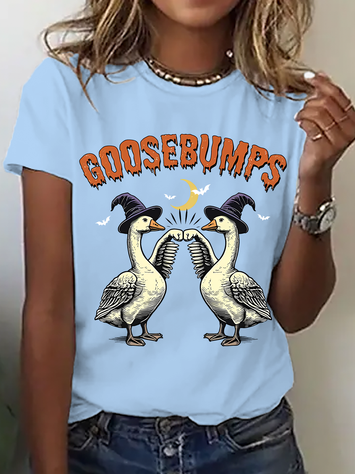 Women's Funny Goose Bumps Halloween，Retro Goose T-Shirt