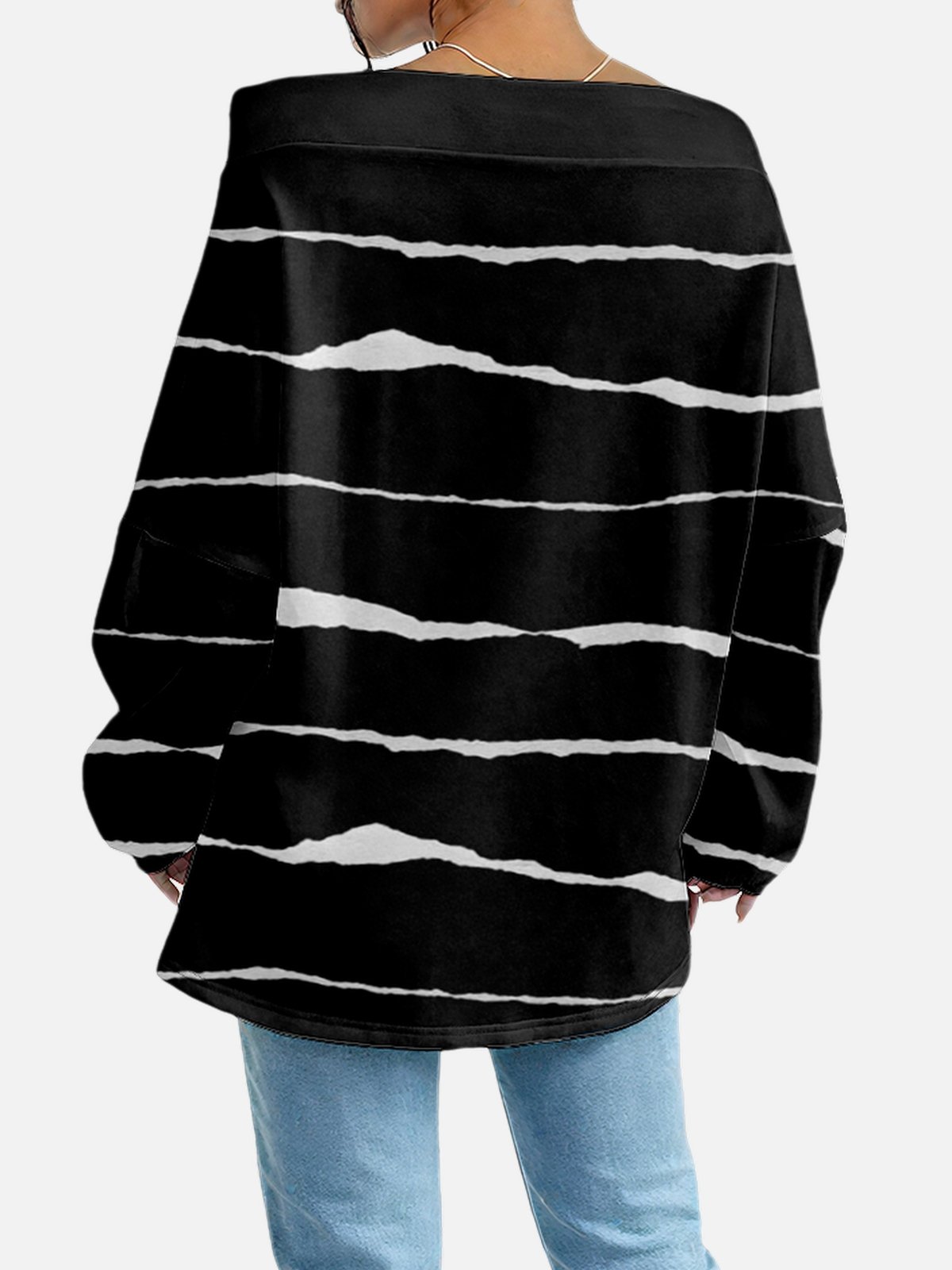 Women's Sweatshirt Striped Pattern Fashionable Everyday Street Off-Shoulder Drawstring Top