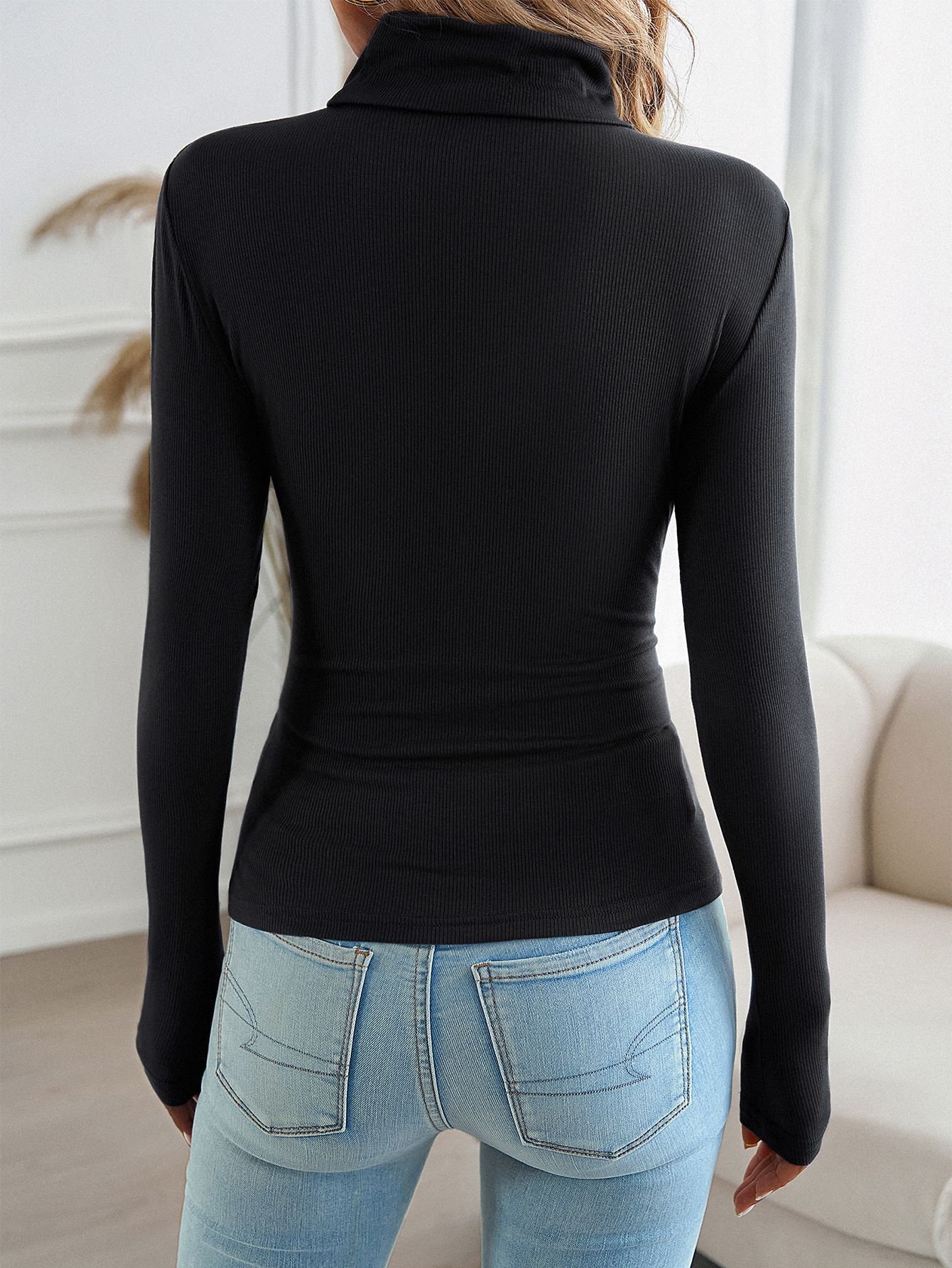 Plain Casual Mock Neck T-Shirt