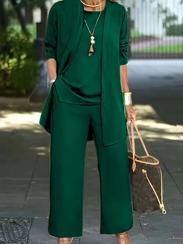 Women's Split Joint Plain Commuting Going Out Matching Outfit Caramel Street Spring/Fall Multi-Piece Set Matching Set