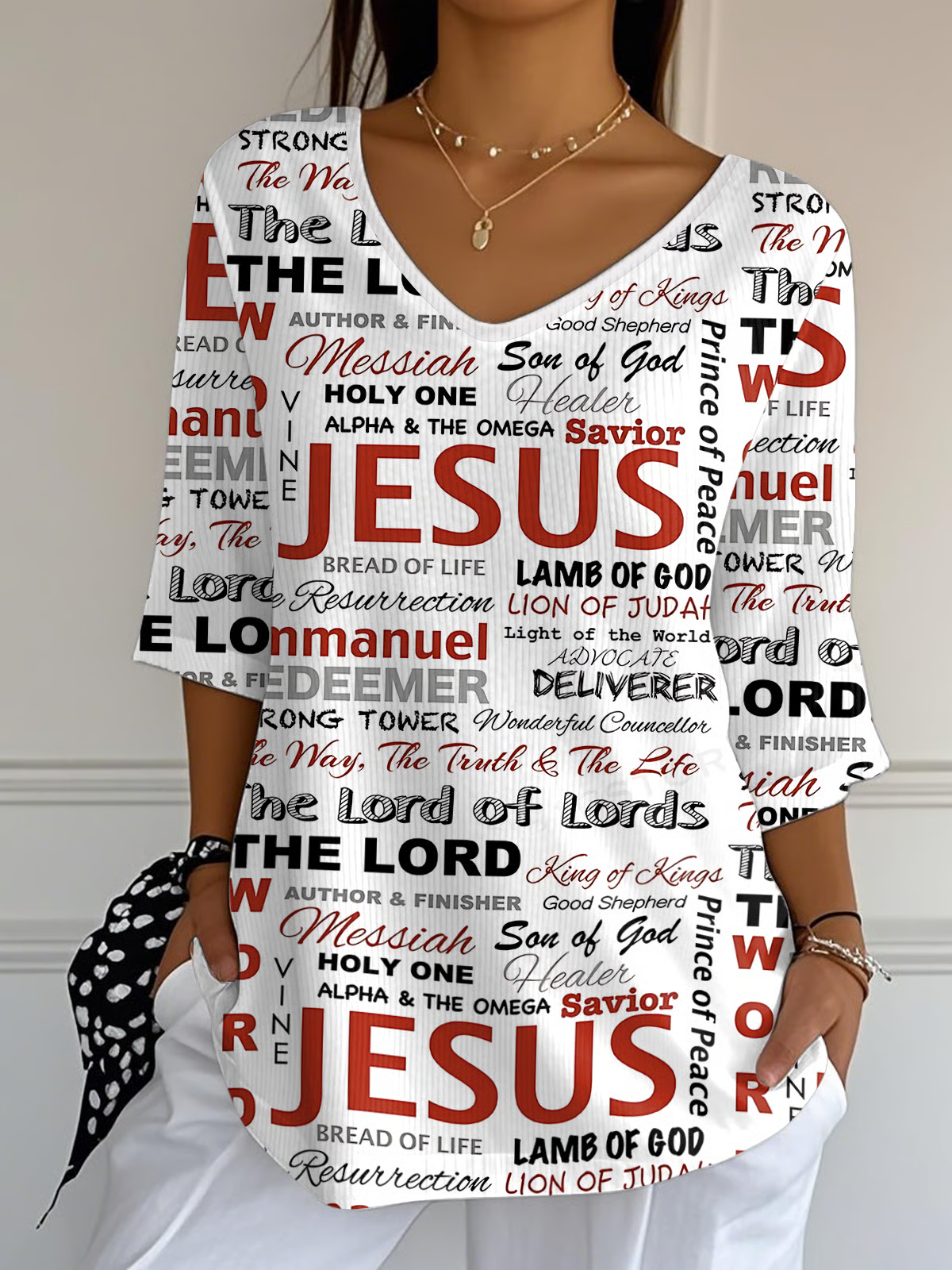 Women's Faith Trust in Jesus Printed Long Ribbed Top