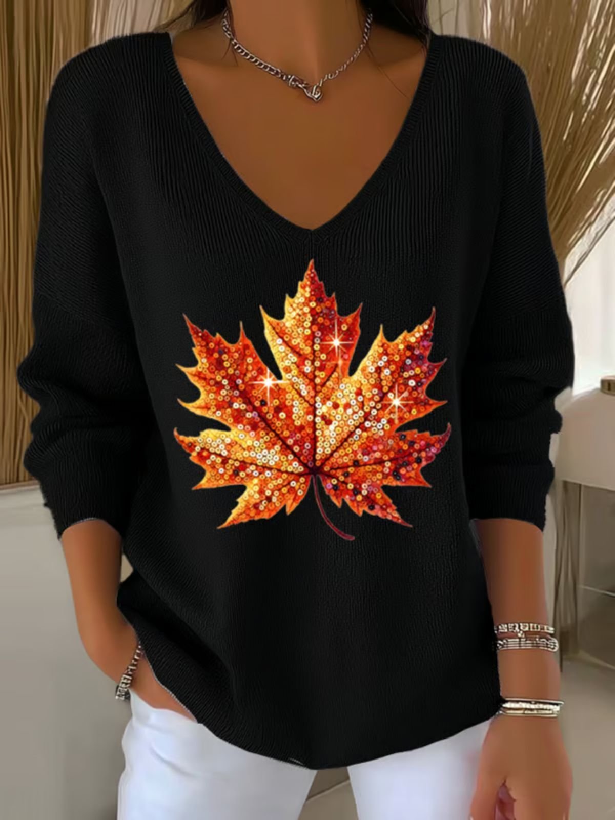 Cotton V Neck Casual Sweater