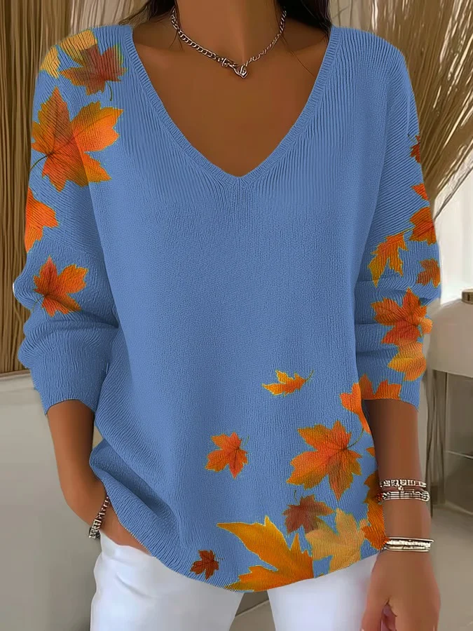 Womens Autumn Art Design Printed Pit Fabric Fabric Long Sleeve T-Shirt