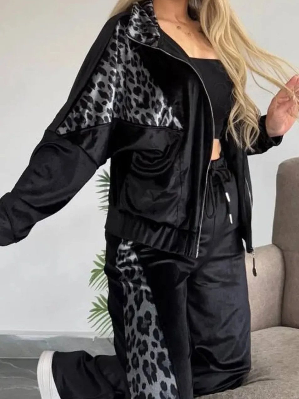 Women's Split Joint Color Block Daily Going Out Two-Piece Set Black Casual Spring/Fall Top With Pants Matching Set