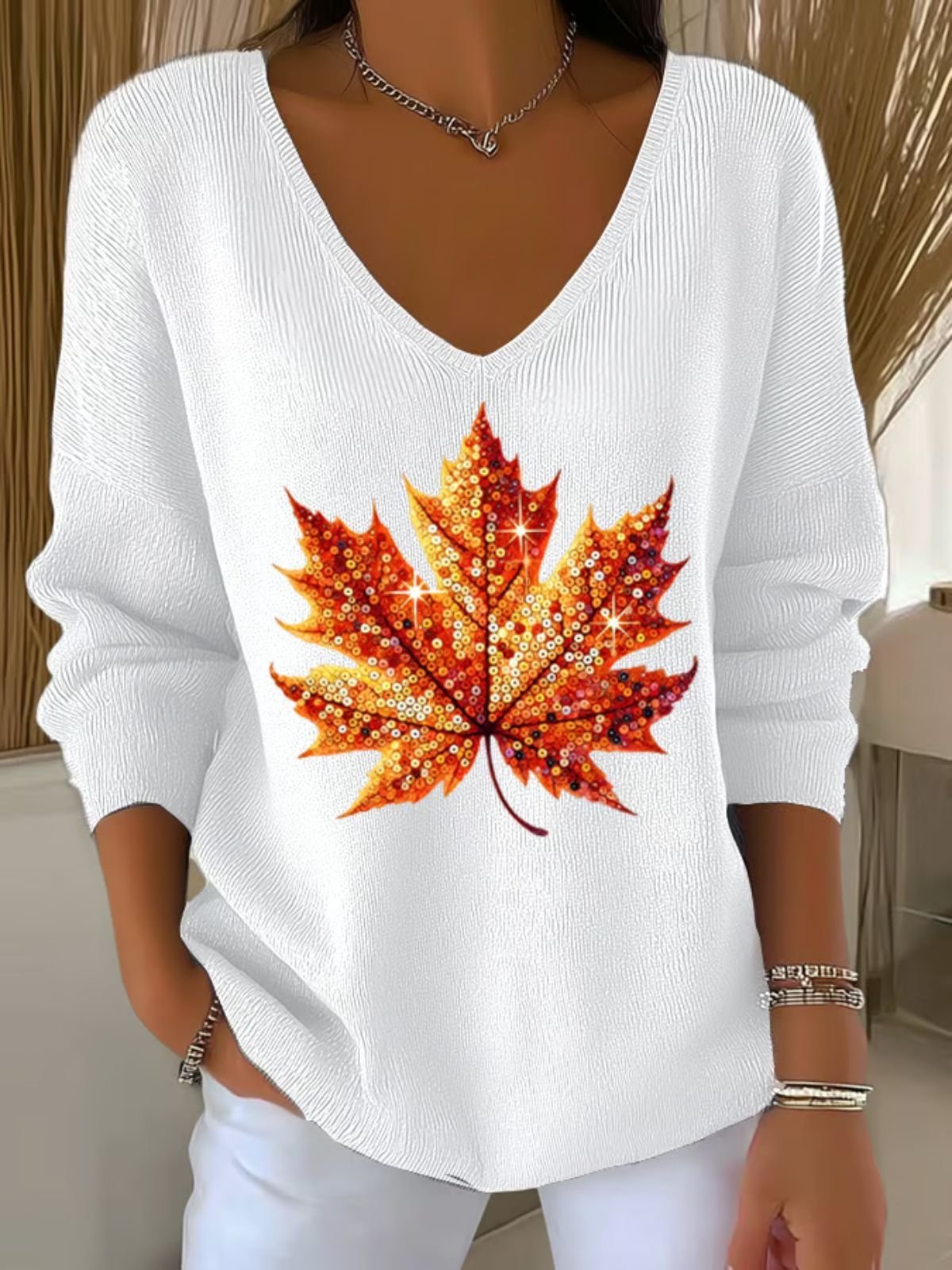 Cotton V Neck Casual Sweater