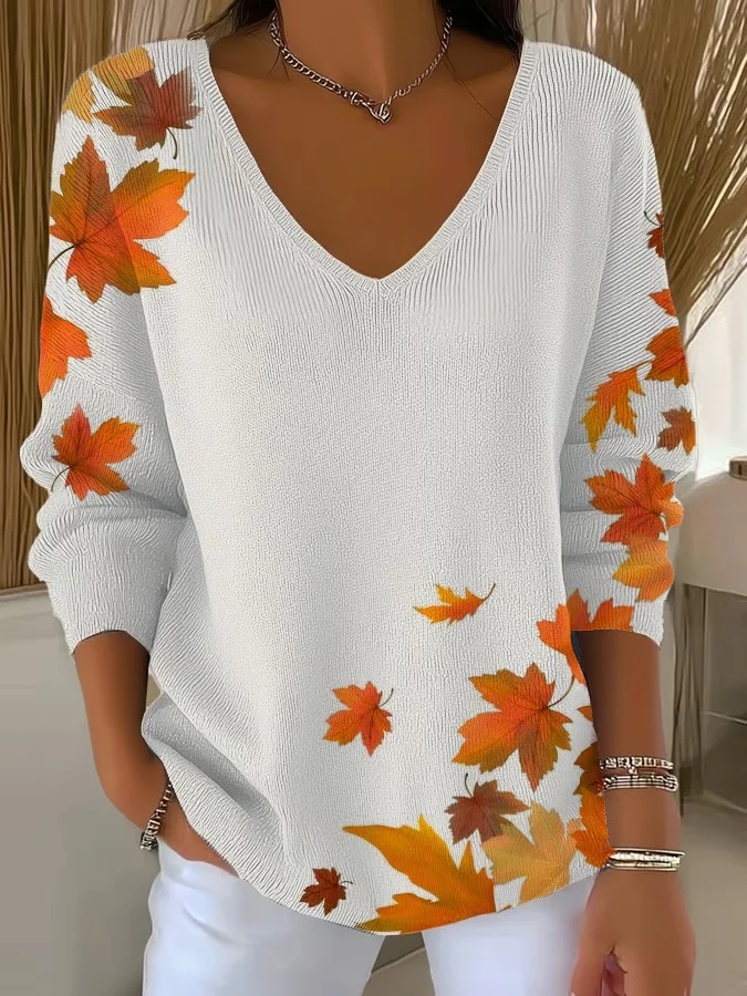 Womens Autumn Art Design Printed Pit Fabric Fabric Long Sleeve T-Shirt