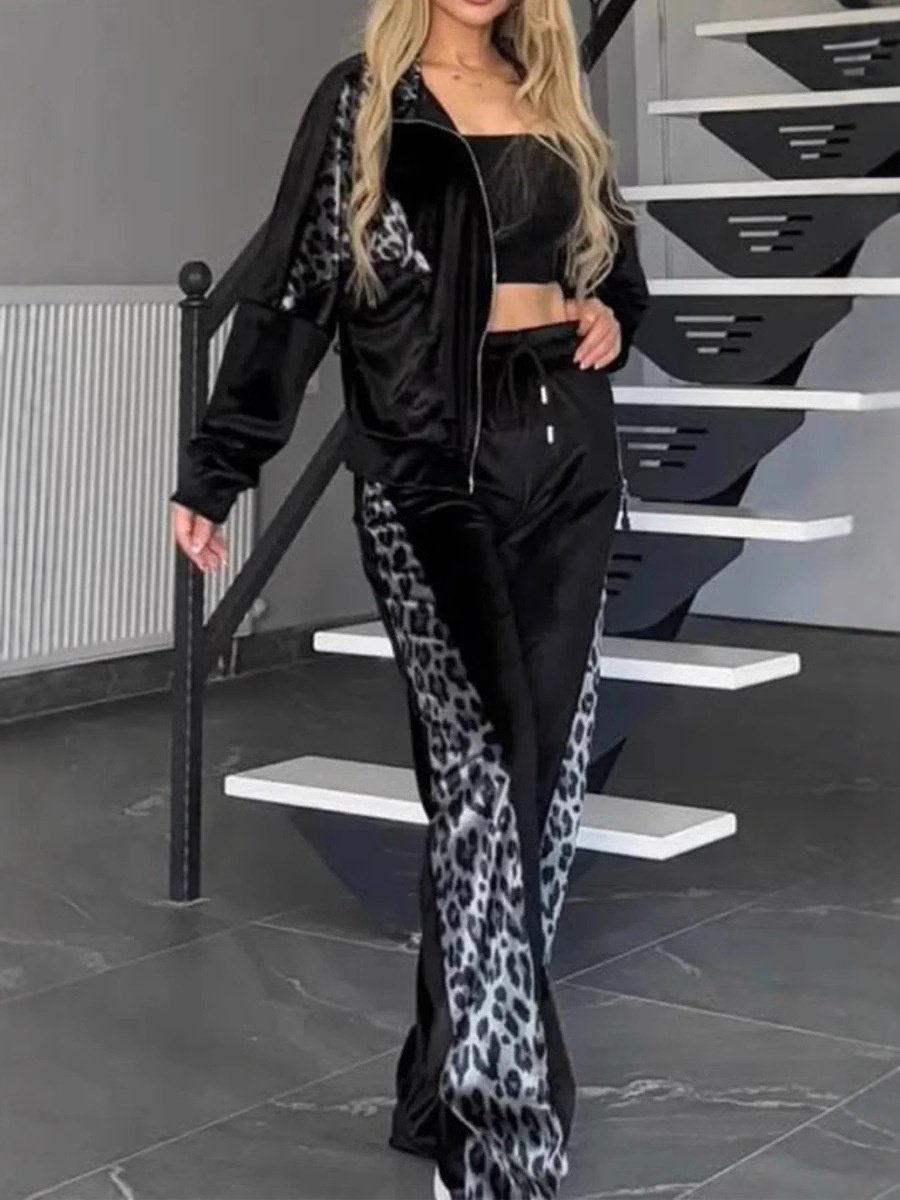 Women's Split Joint Color Block Daily Going Out Two-Piece Set Black Casual Spring/Fall Top With Pants Matching Set