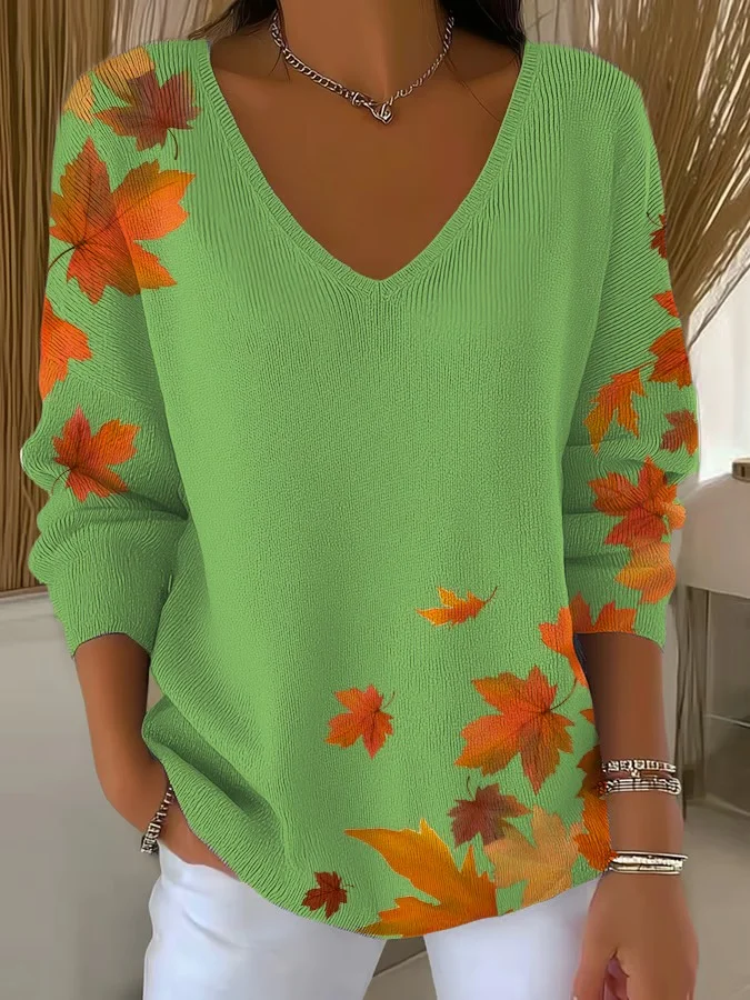 Womens Autumn Art Design Printed Pit Fabric Fabric Long Sleeve T-Shirt