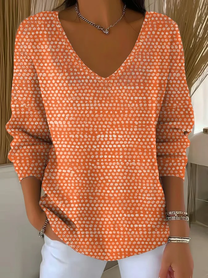 Womens Autumn Art Design Printed Pit Fabric Fabric Long Sleeve T-Shirt