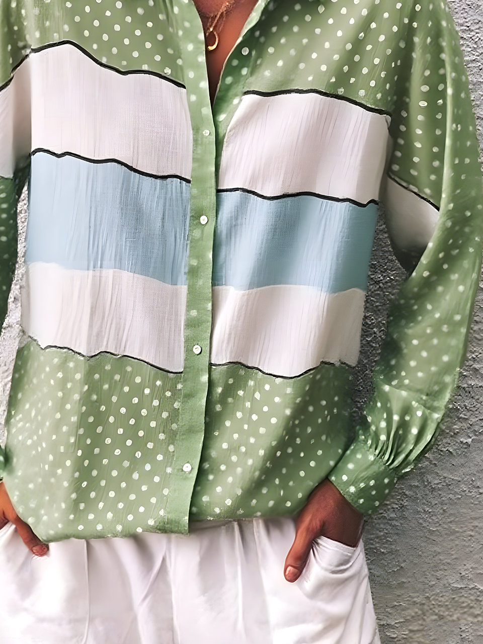Women's Artistic Polka Dot Stripe Pattern Design Daily Long Sleeve Shirt Spring and Autumn
