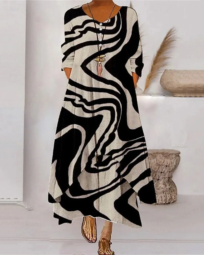 Women's Geometric Stripe Pattern Maxi Dress Stylish Modern Everyday Beach Weekend