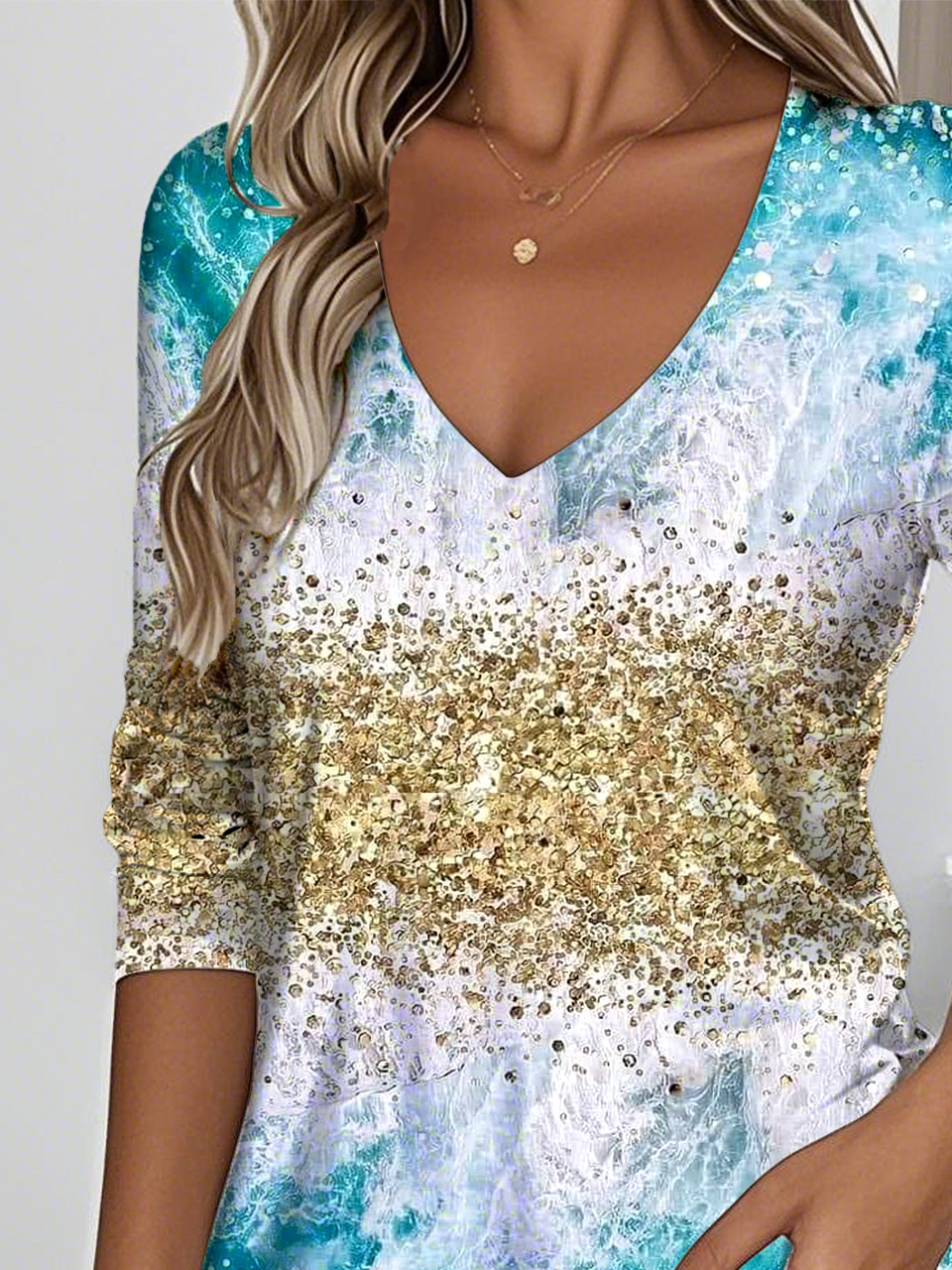 Women's Gradient Pattern Art Design Daily Long Sleeve V-Neck T-shirt Spring and Autumn