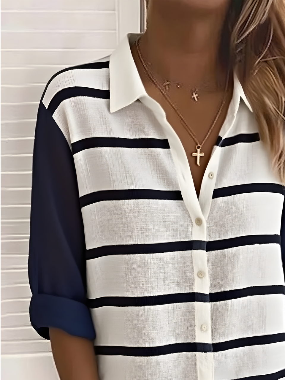 Women's Classic Striped Pattern Design Everyday Long-Sleeved Shirt Spring And Autumn