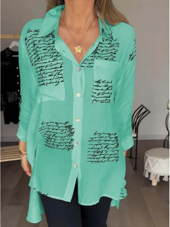 Women's Long Sleeve Shirt Spring/Fall Black Text Letters Split Joint V Neck Daily Going Out Casual Top