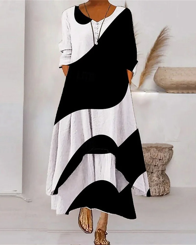Women's Geometric Stripe Pattern Maxi Dress Stylish Modern Everyday Beach Weekend