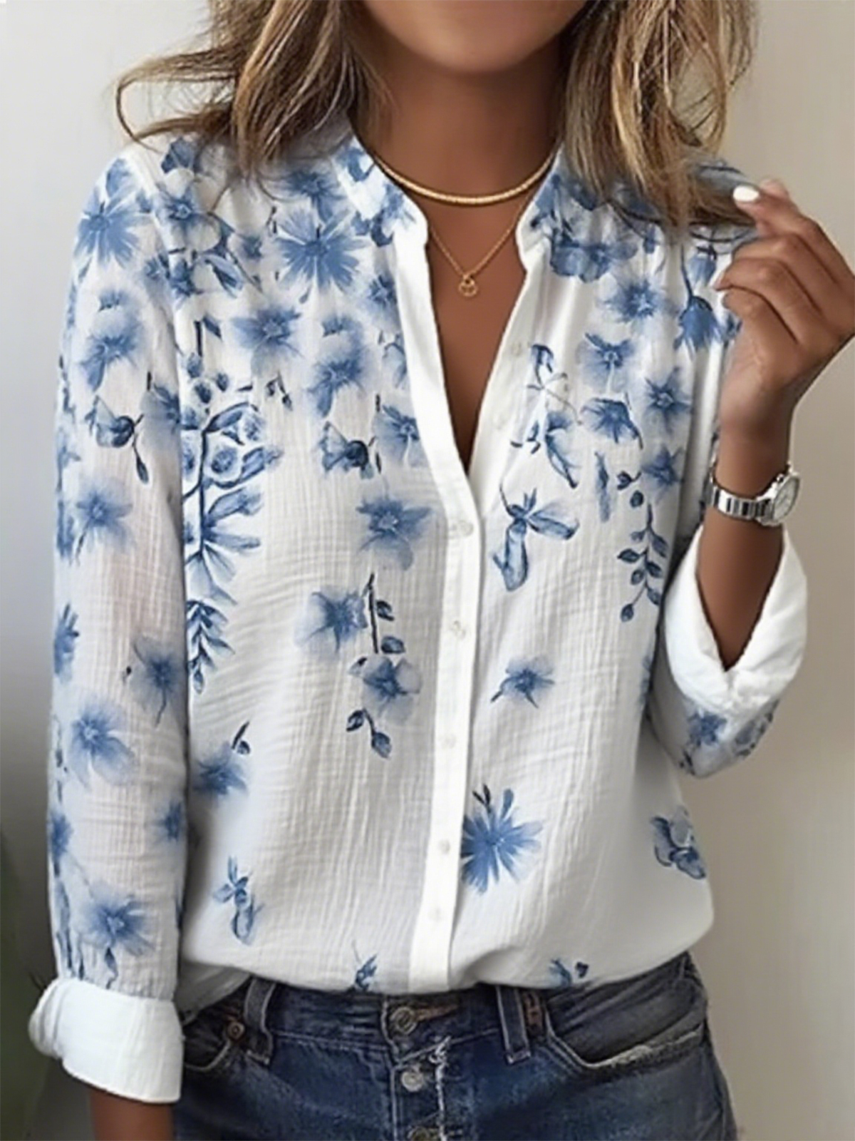 Women's Artistic Floral Gradient Pattern Design Daily Long Sleeve Shirt Spring and Autumn