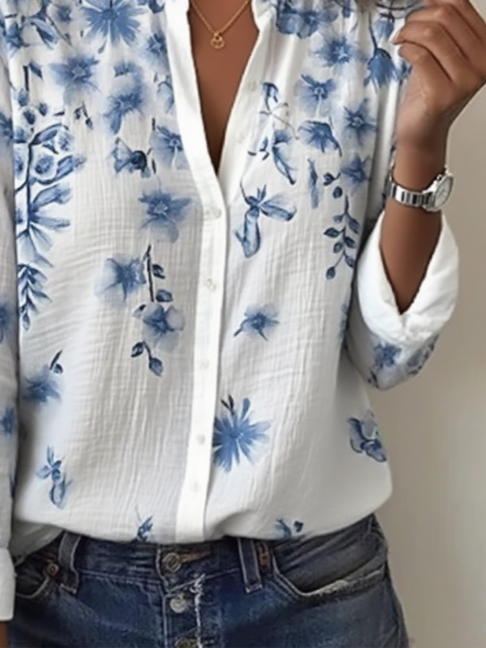 Women's Artistic Floral Gradient Pattern Design Daily Long Sleeve Shirt Spring and Autumn