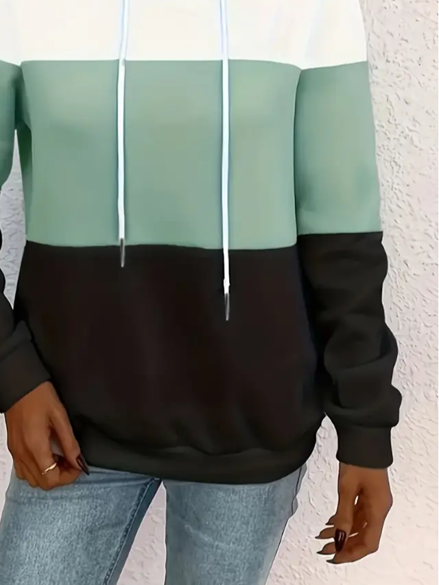 Women's Colorblock Printed Casual Long-Sleeved Hooded Sweatshirt