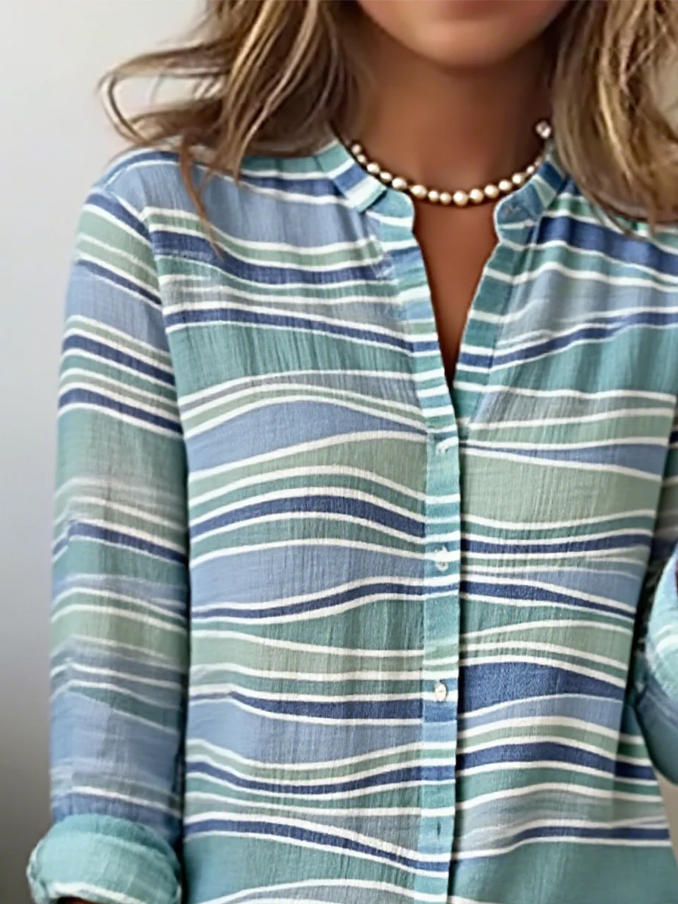 Women's Art Stripe Pattern Long Sleeve V-Neck Shirt Fashion Modern Daily Weekend