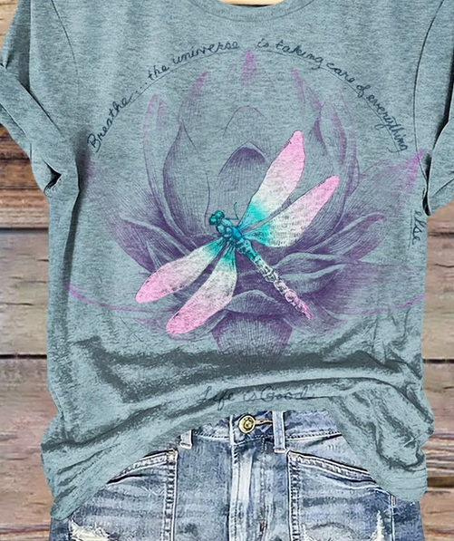 Dragonfly Lotus Breath printed crew-neck T-shirt