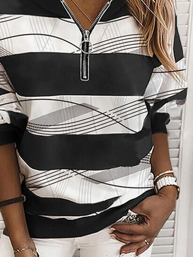 Women's Abstract Print Casual Long Sleeve Zipper Sweatshirt