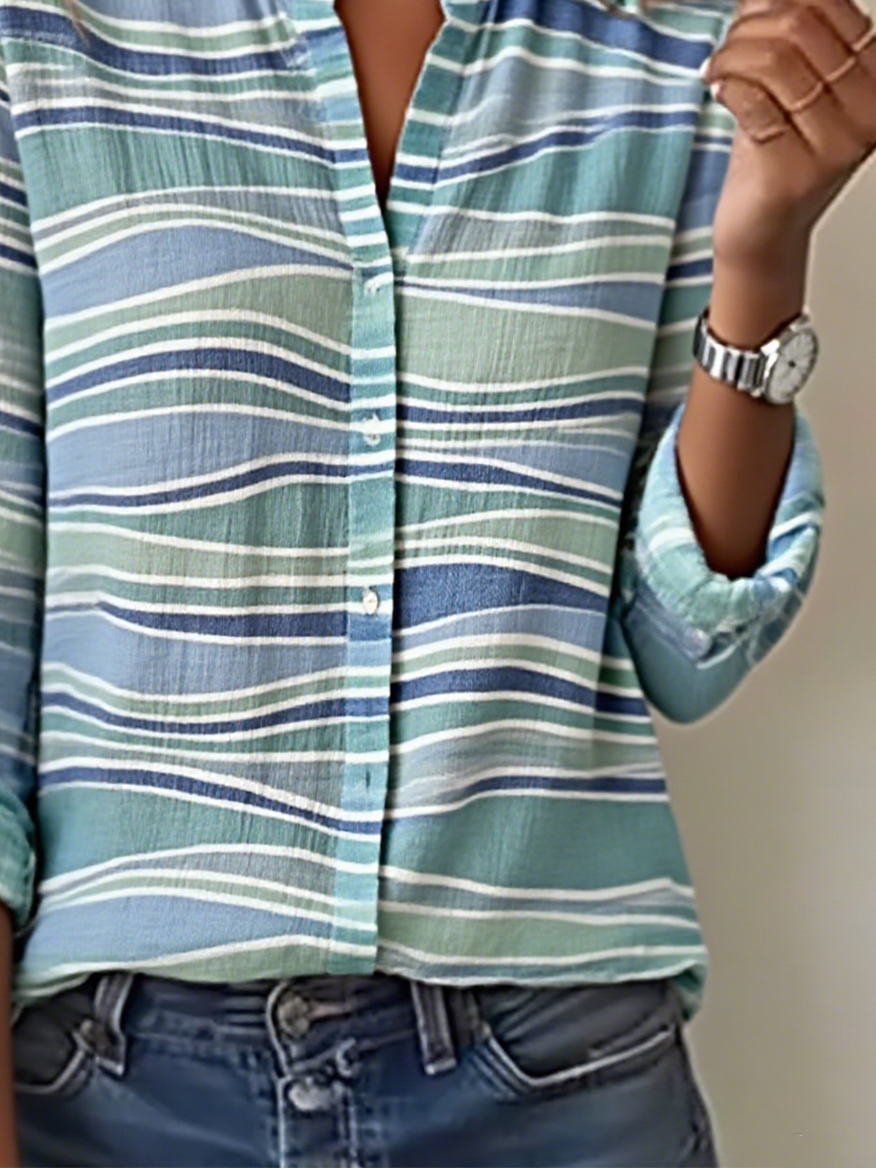 Women's Art Stripe Pattern Long Sleeve V-Neck Shirt Fashion Modern Daily Weekend