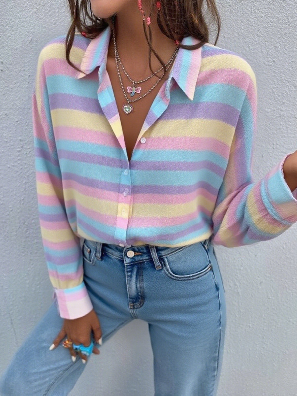 Women's Striped Color Block Pattern Long Sleeve Shirt Fashionable Modern Daily Weekend