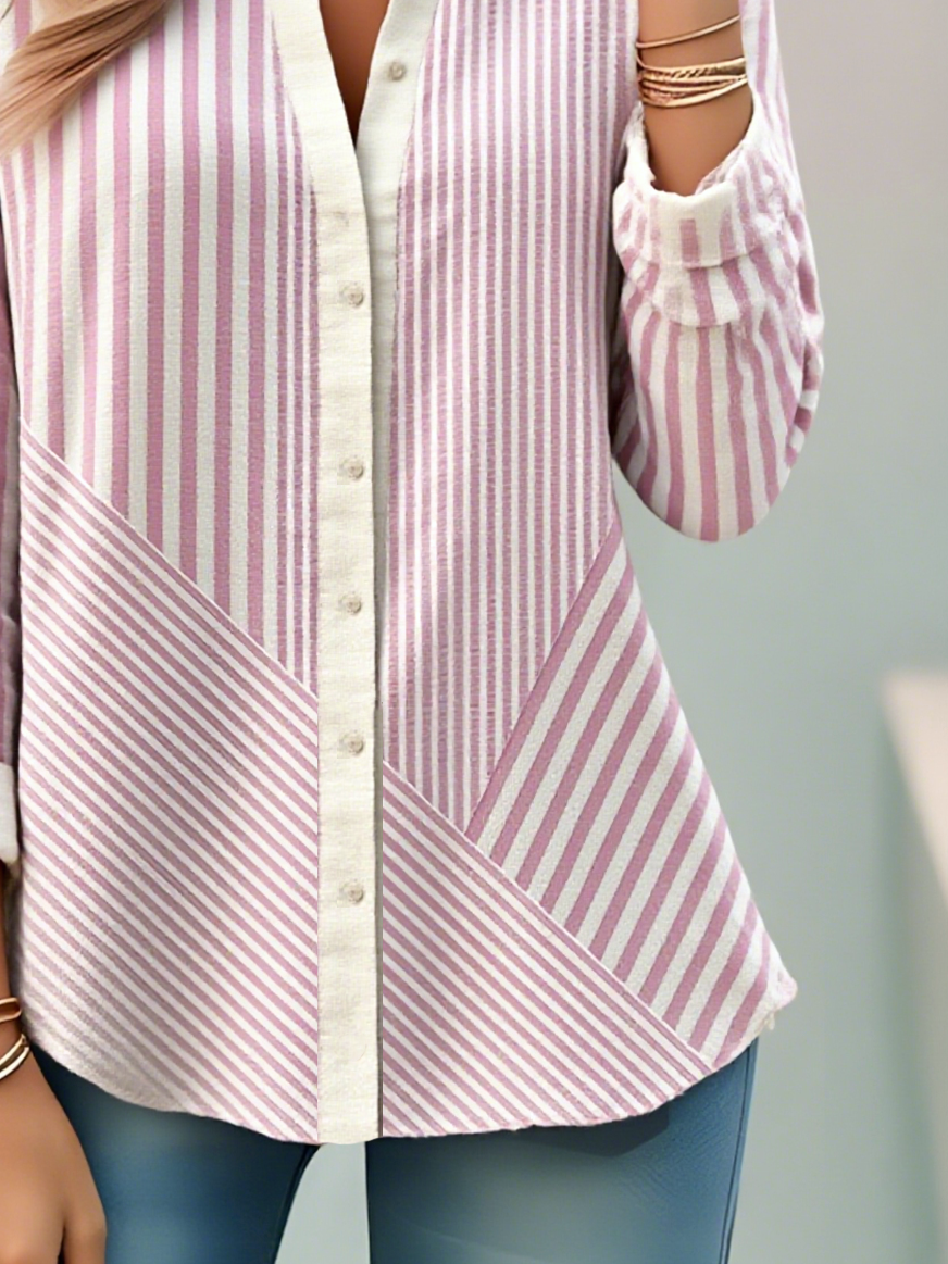 Women's Striped Art Pattern Long Sleeve Stand Collar Shirt Fashionable Modern Everyday Weekend