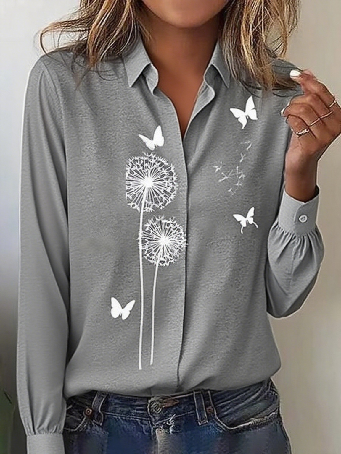 Women's Daily Plant Pattern Long Sleeve Shirt Fashionable Modern Everyday Weekend