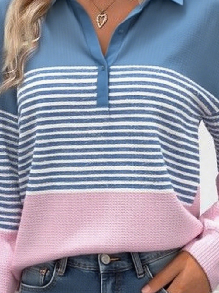 Women's Striped Color Block Pattern Long Sleeve Shirt Fashionable Modern Daily Weekend