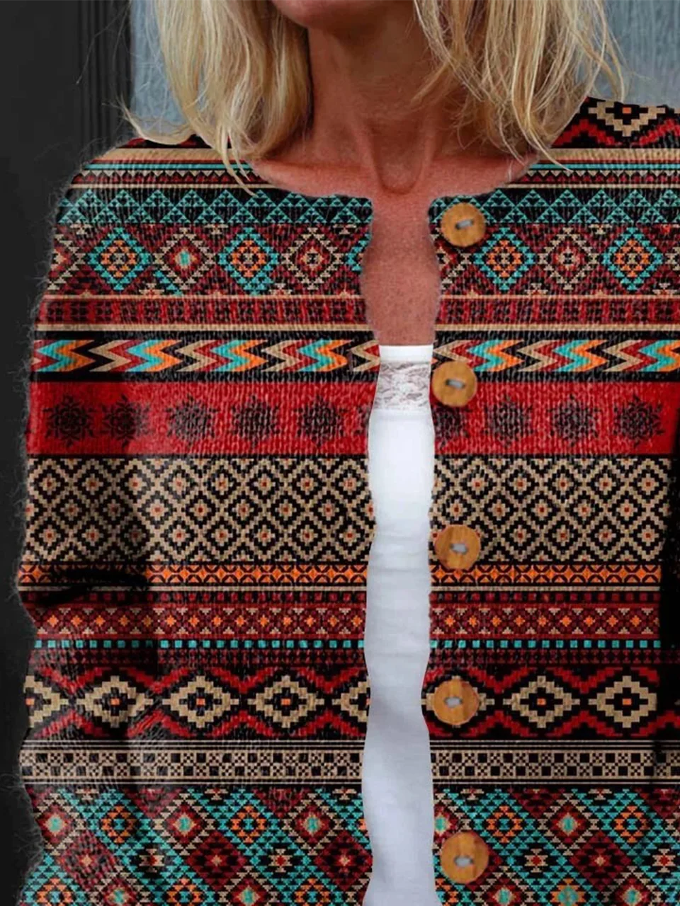 Geometric Loose Knitted Casual Cardigan