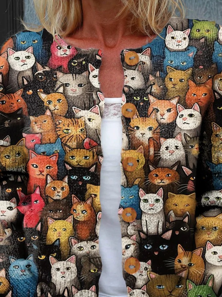 Colorful Sheep Pattern Art Print Button Cardigan Sweater