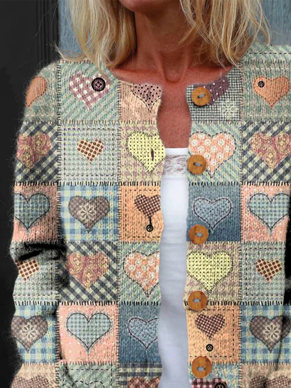 Vintage Love Art Print Buttoned Cardigan Sweater