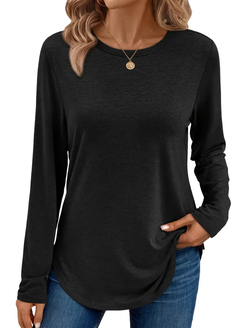 Women's Long Sleeve T-shirt Spring/Fall White Plain Color Printing Jersey Crew Neck Daily Going Out Casual Top