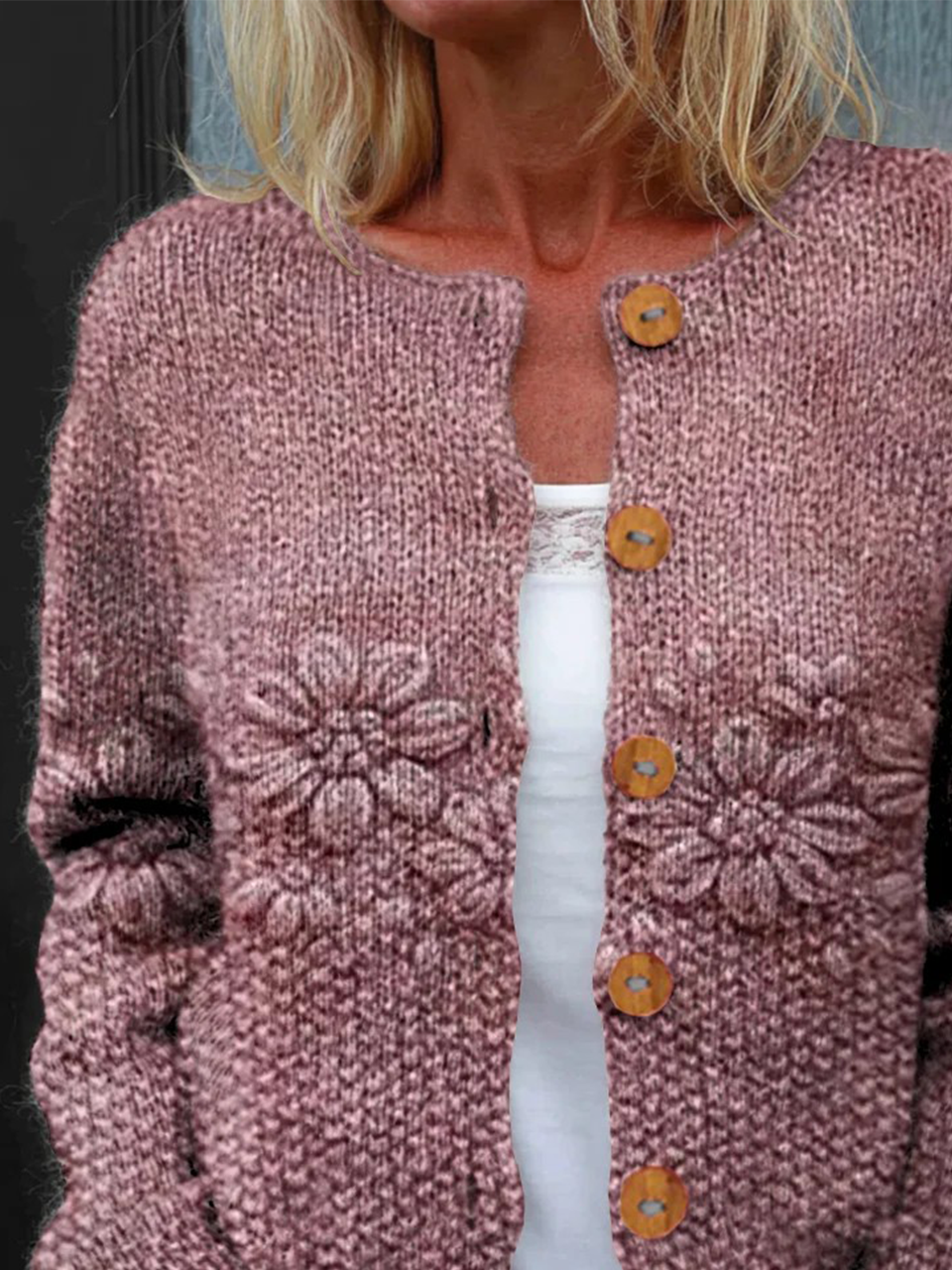 Knitted Peasant Crew Neck Loose Cardigan
