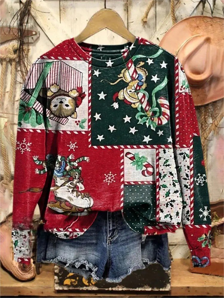 Loose Casual Multicolor Block Crew Neck Sweatshirt
