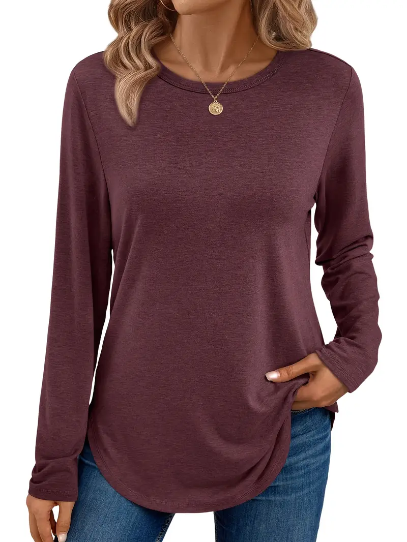 Women's Long Sleeve T-shirt Spring/Fall White Plain Color Printing Jersey Crew Neck Daily Going Out Casual Top