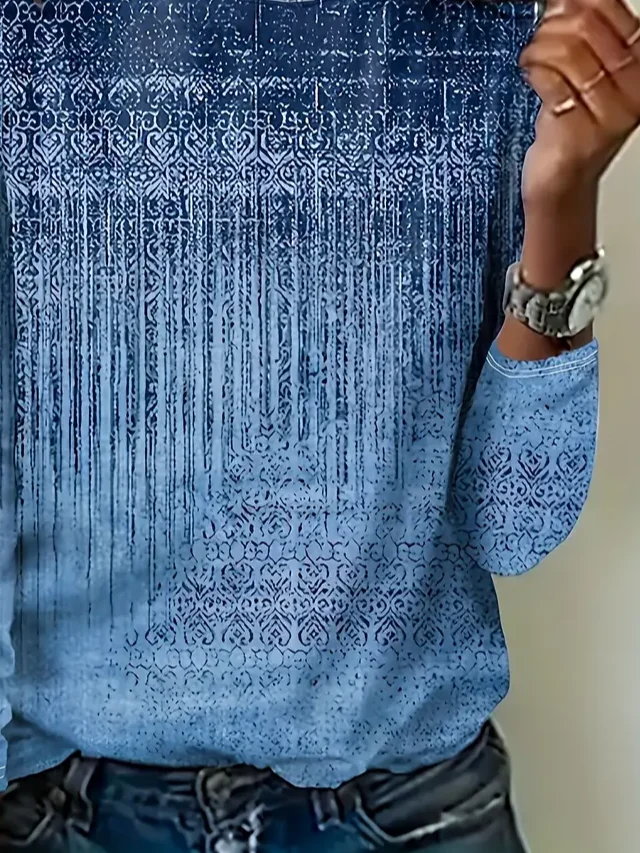 Women's Long Sleeve T-shirt Spring/Fall Blue Abstract Printing Jersey Crew Neck Daily Going Out Casual Top