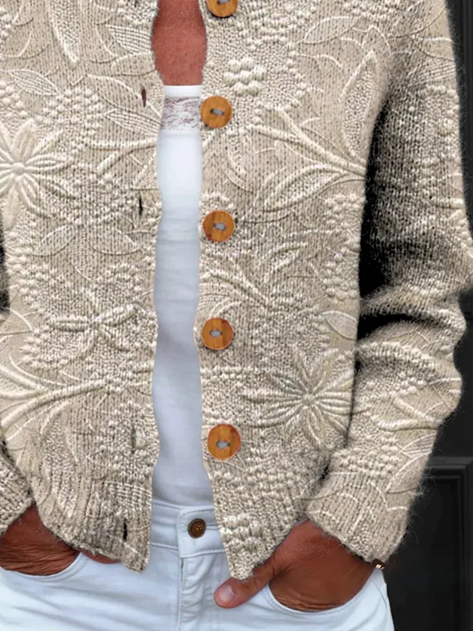 Knitted Crew Neck Loose Peasant Cardigan