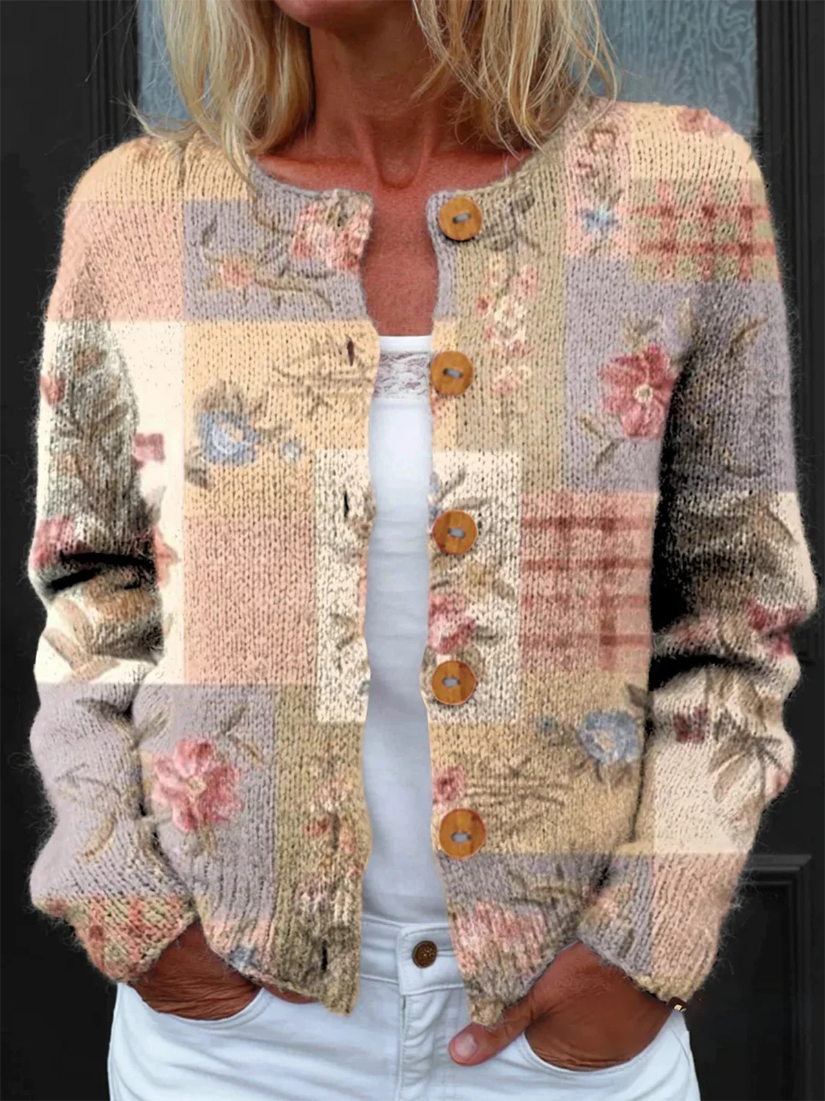 Vintage Love Art Print Buttoned Cardigan Sweater