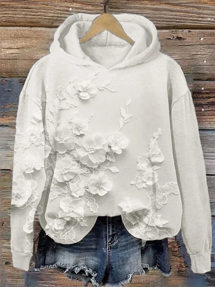 Women's Floral Print Casual Long Sleeve Hoodie