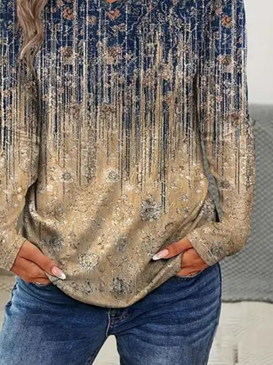Women's Long Sleeve T-shirt Spring/Fall Khaki Abstract Printing Jersey V Neck Daily Going Out Casual Top
