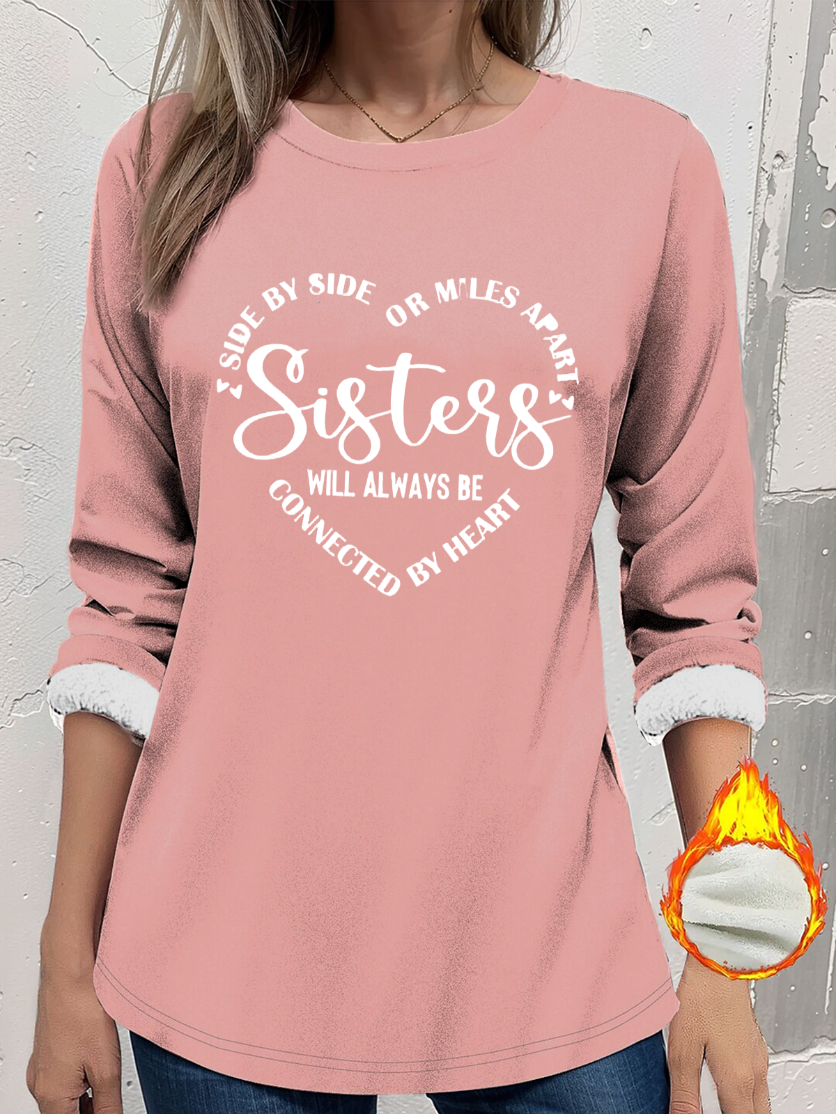 Women's Thickened Pullover Lettering Pattern Casual Comfort Long Sleeve Round Neck Regular Top