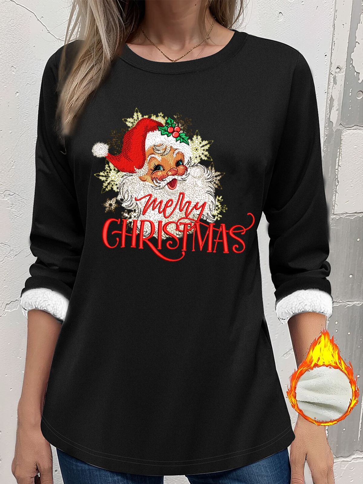 Women's Thickened Pullover Christmas Pattern Casual Comfort Long Sleeve Crew Neck Regular Fit Top