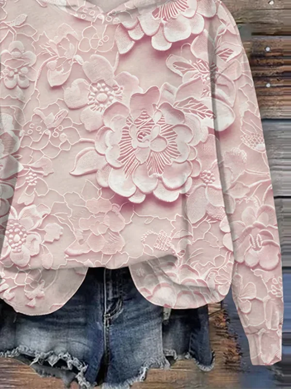 Women's Floral Print Casual Long Sleeve Hoodie